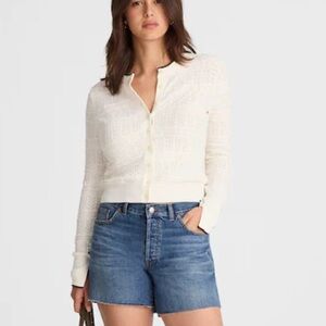 Madewell Pointelle Knit Cardigan Cream with Contrast Trim